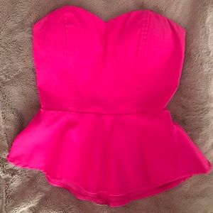 Strapless neon pink top